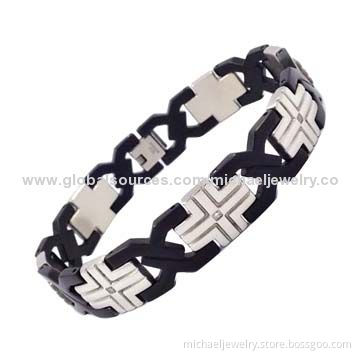 Stainless Steel Bracelets with 7pcs of CZ Stones and Interval of Plating IP Black